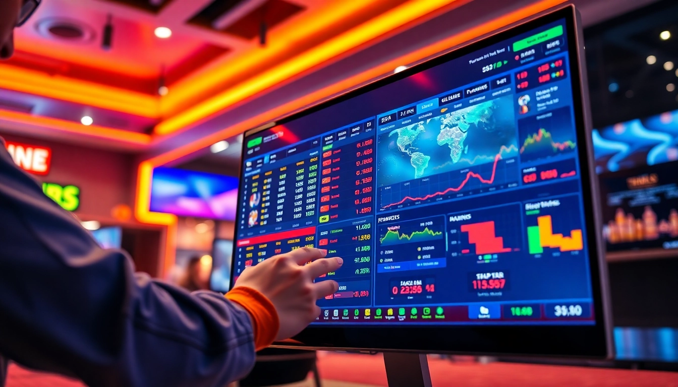 A person placing bets on an online sportsbook platform on their computer screen, with sports icons and live betting odds visible, in a bright, modern gaming environment.